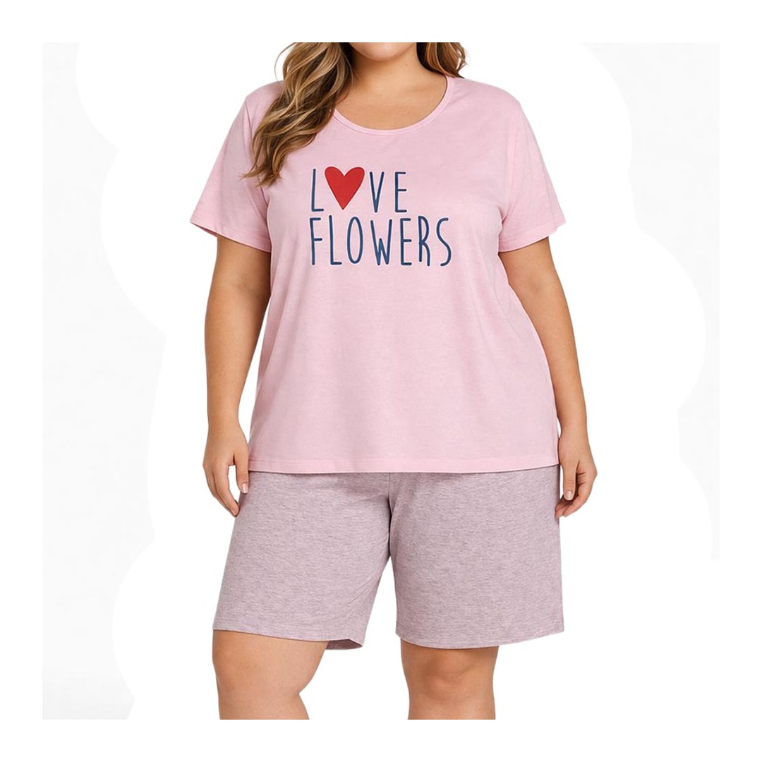 Pijama Luckymar Feminino Meia Manga 038 Rosa/Mescla Rosa