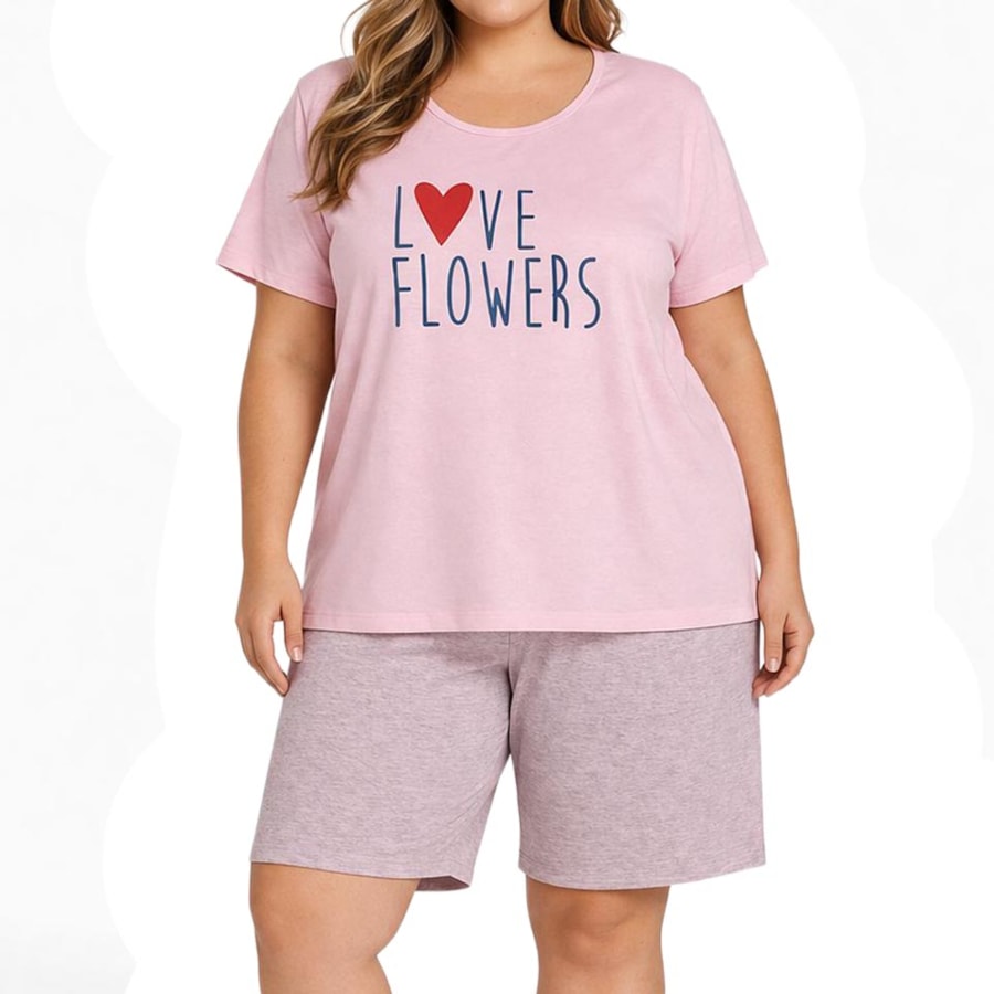 Pijama Luckymar Feminino Meia Manga 038 Rosa/Mescla Rosa