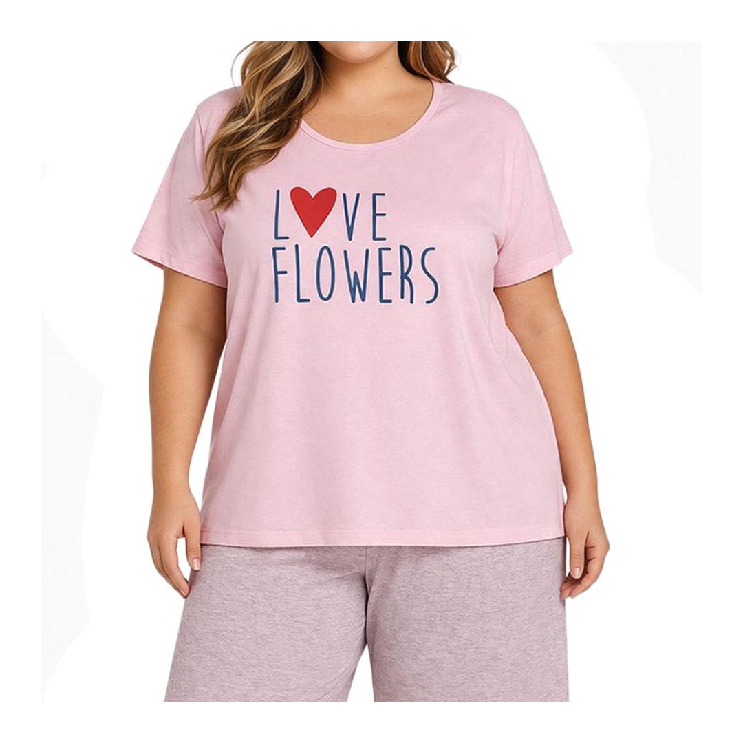 Pijama Luckymar Feminino Meia Manga 038 Rosa/Mescla Rosa