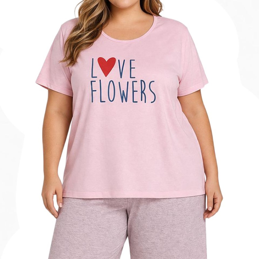 Pijama Luckymar Feminino Meia Manga 038 Rosa/Mescla Rosa