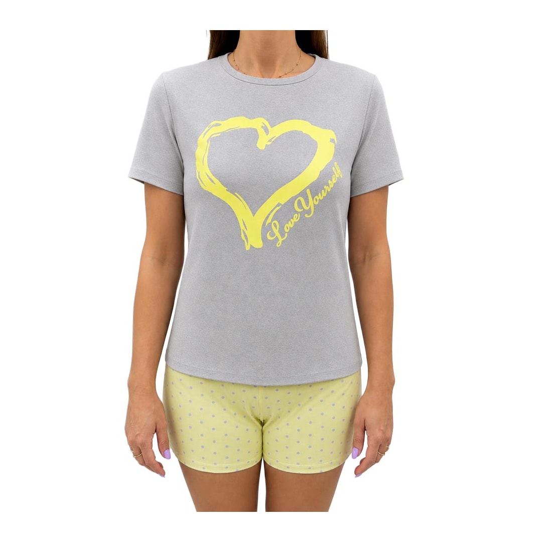 Pijama Malhafil Feminino Verão 100.1551 Cinza Mescla/Amarelo Pijama Malhafil Feminino Verão 100.1551 Cinza Mescla/Amarelo