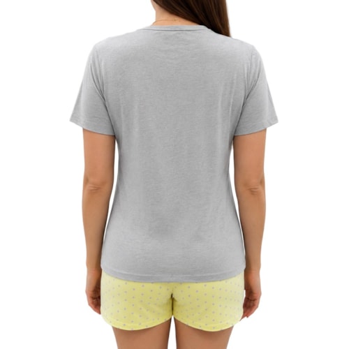 Detalhe - Pijama Malhafil Feminino Verão 100.1551 Cinza Mescla/Amarelo