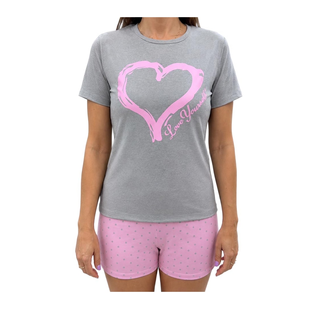 Pijama Malhafil Feminino Verão 100.1552 Cinza Mescla/Rosa