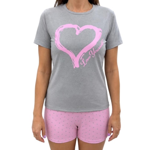 Pijama Malhafil Feminino Verão 100.1552 Cinza Mescla/Rosa