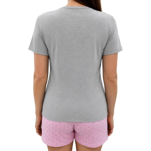 Detalhe - Pijama Malhafil Feminino Verão 100.1552 Cinza Mescla/Rosa