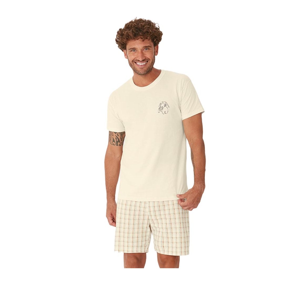 Pijama Malwee De Verão Masculino 130725 Bege Claro Pijama Malwee De Verão Masculino 130725 Bege Claro