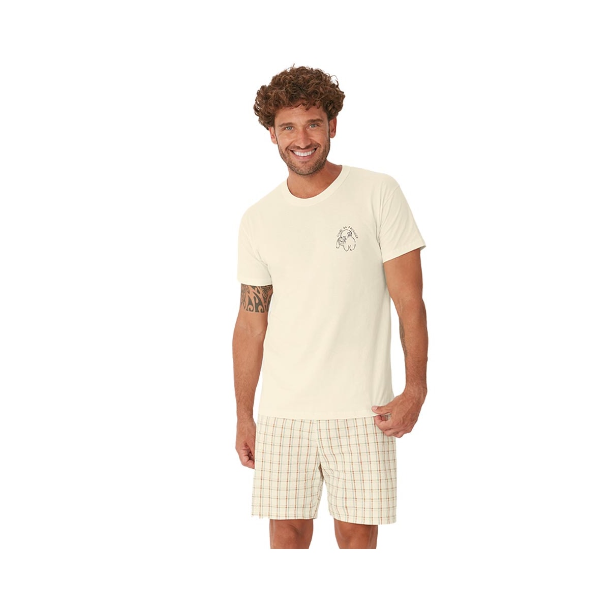 Pijama Malwee De Verão Masculino 130725 Bege Claro Pijama Malwee De Verão Masculino 130725 Bege Claro