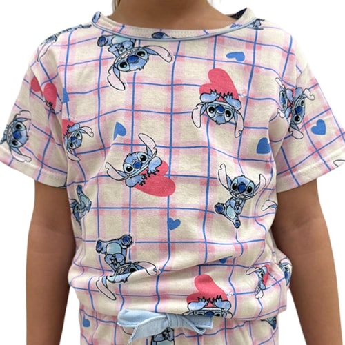 Detalhe - Pijama Malwee Disney Menina Verão 130034 Azul Stitch