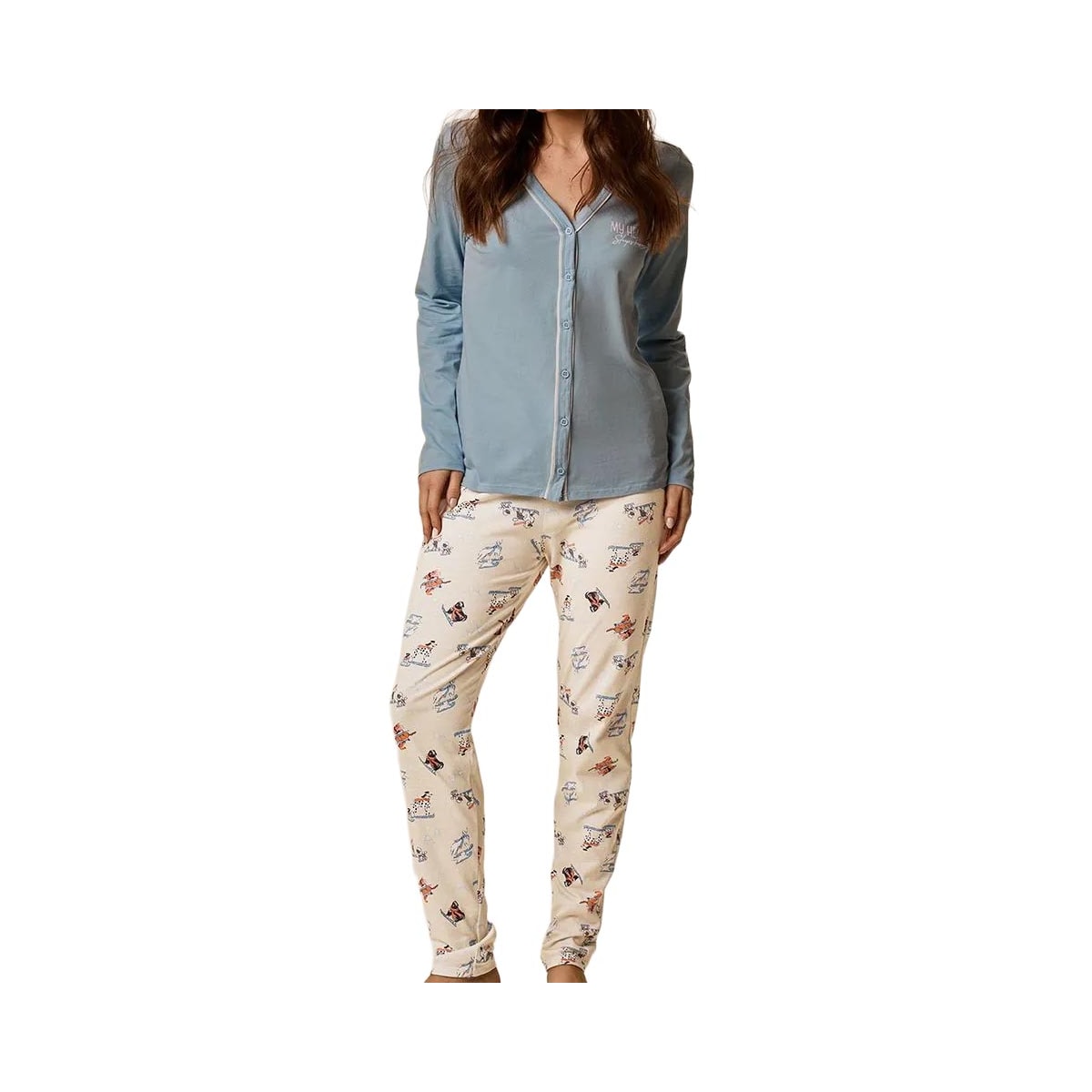 Pijama Malwee Feminino Aberto Inverno 134470 Dog/Azul