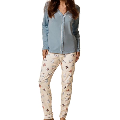 Pijama Malwee Feminino Aberto Inverno 134470 Dog/Azul