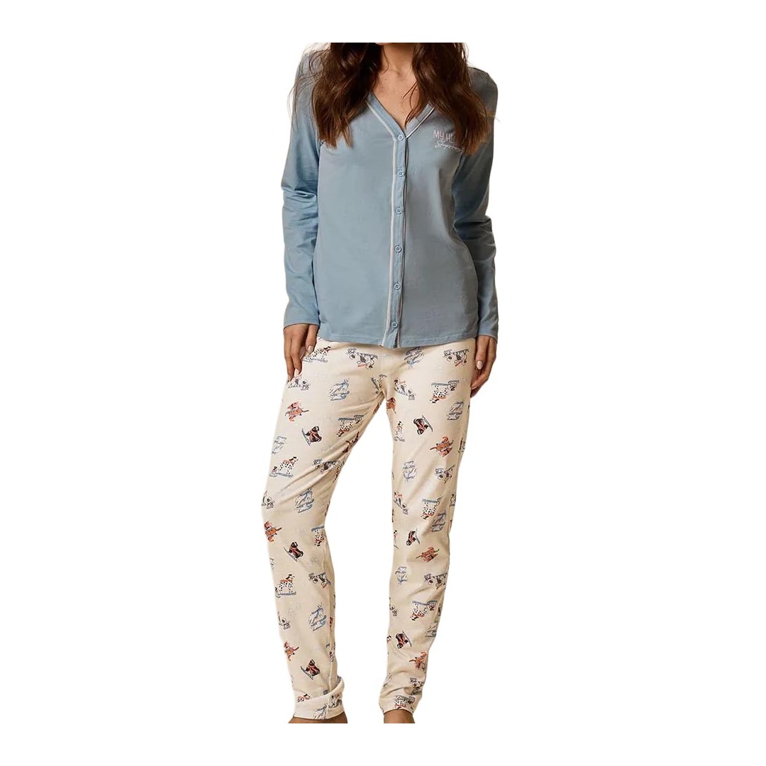 Pijama Malwee Feminino Aberto Inverno 134470 Dog/Azul Pijama Malwee Feminino Aberto Inverno 134470 Dog/Azul