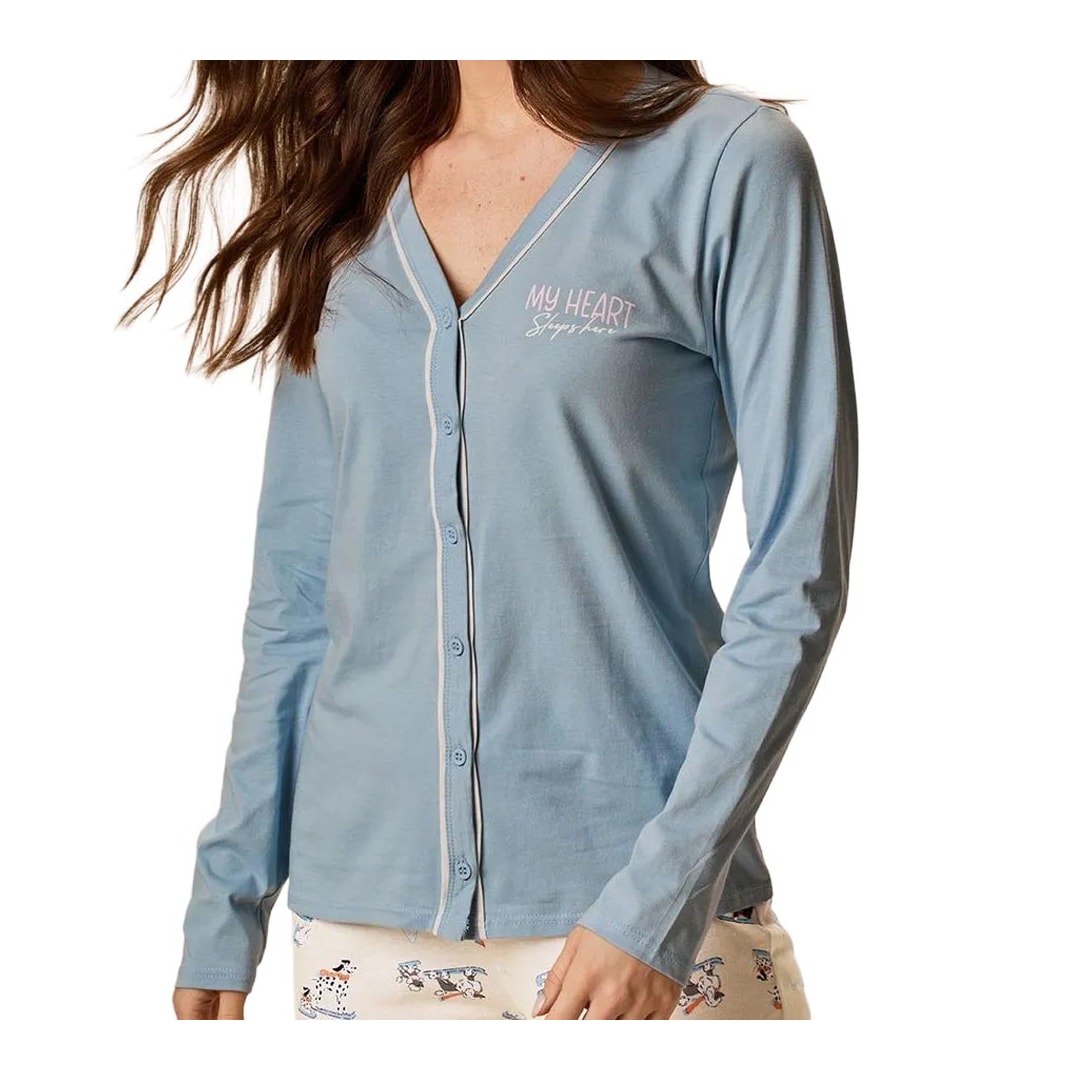 Pijama Malwee Feminino Aberto Inverno 134470 Dog/Azul Pijama Malwee Feminino Aberto Inverno 134470 Dog/Azul