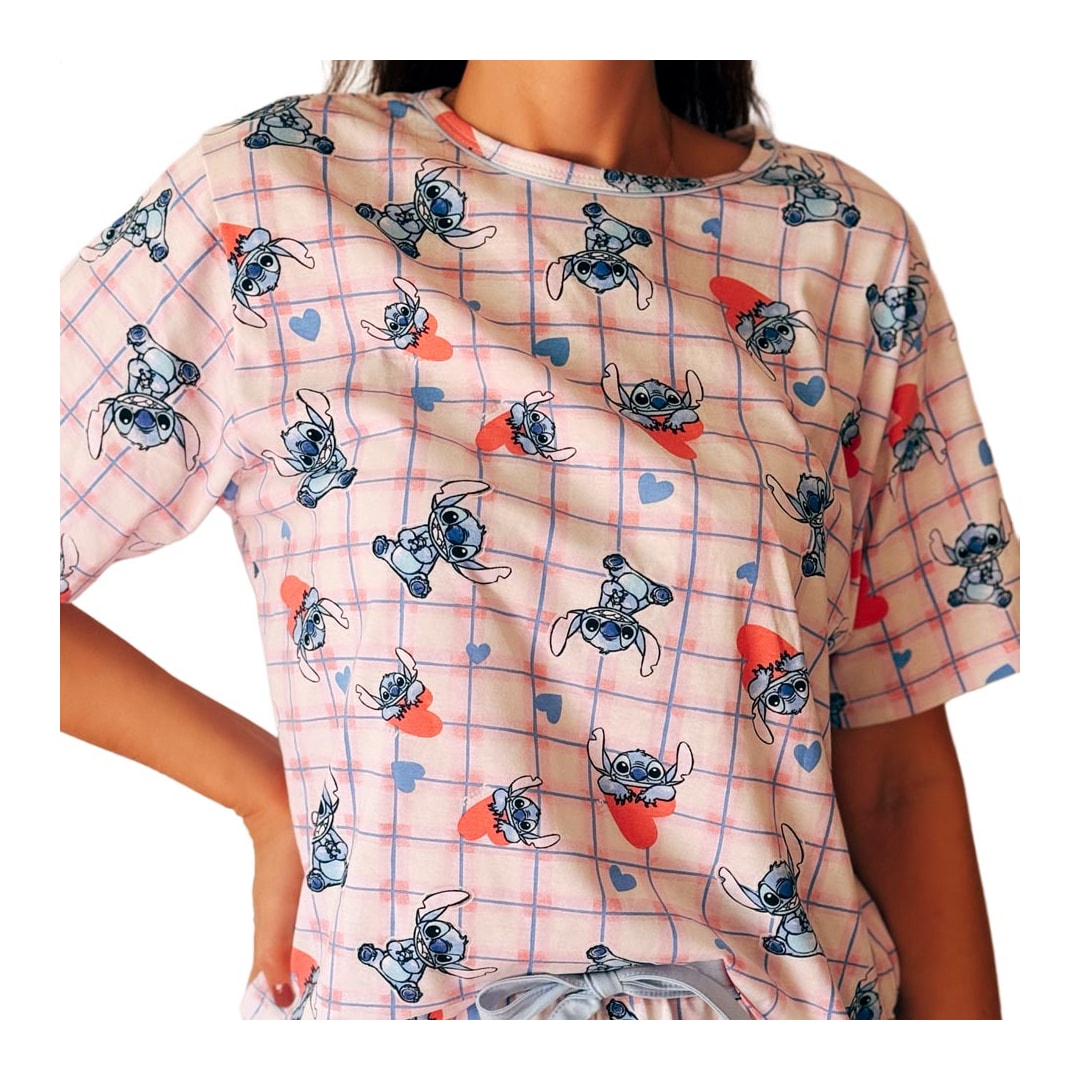 Pijama Malwee Feminino Verão 1000133016 Azul Stitch