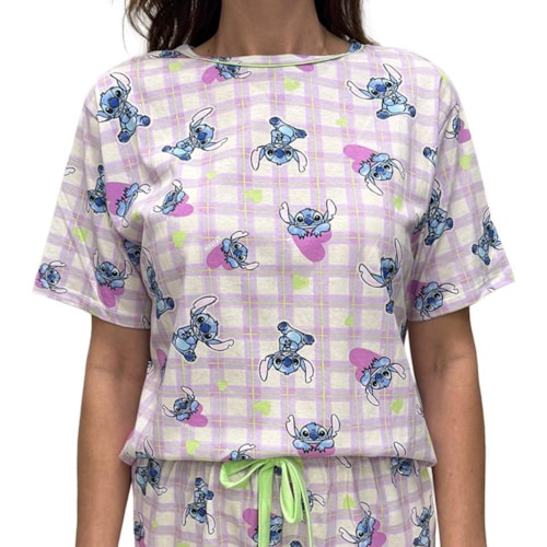 Detalhe - Pijama Malwee Feminino Verão 1000133016 Lilas Stitch
