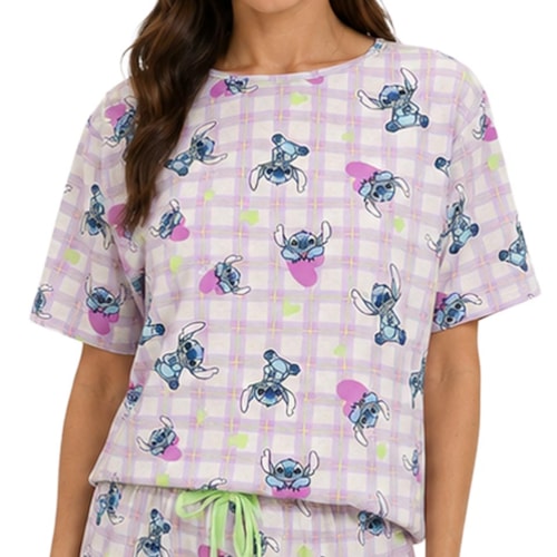 Detalhe - Pijama Malwee Feminino Verão 1000133016 Lilas Stitch