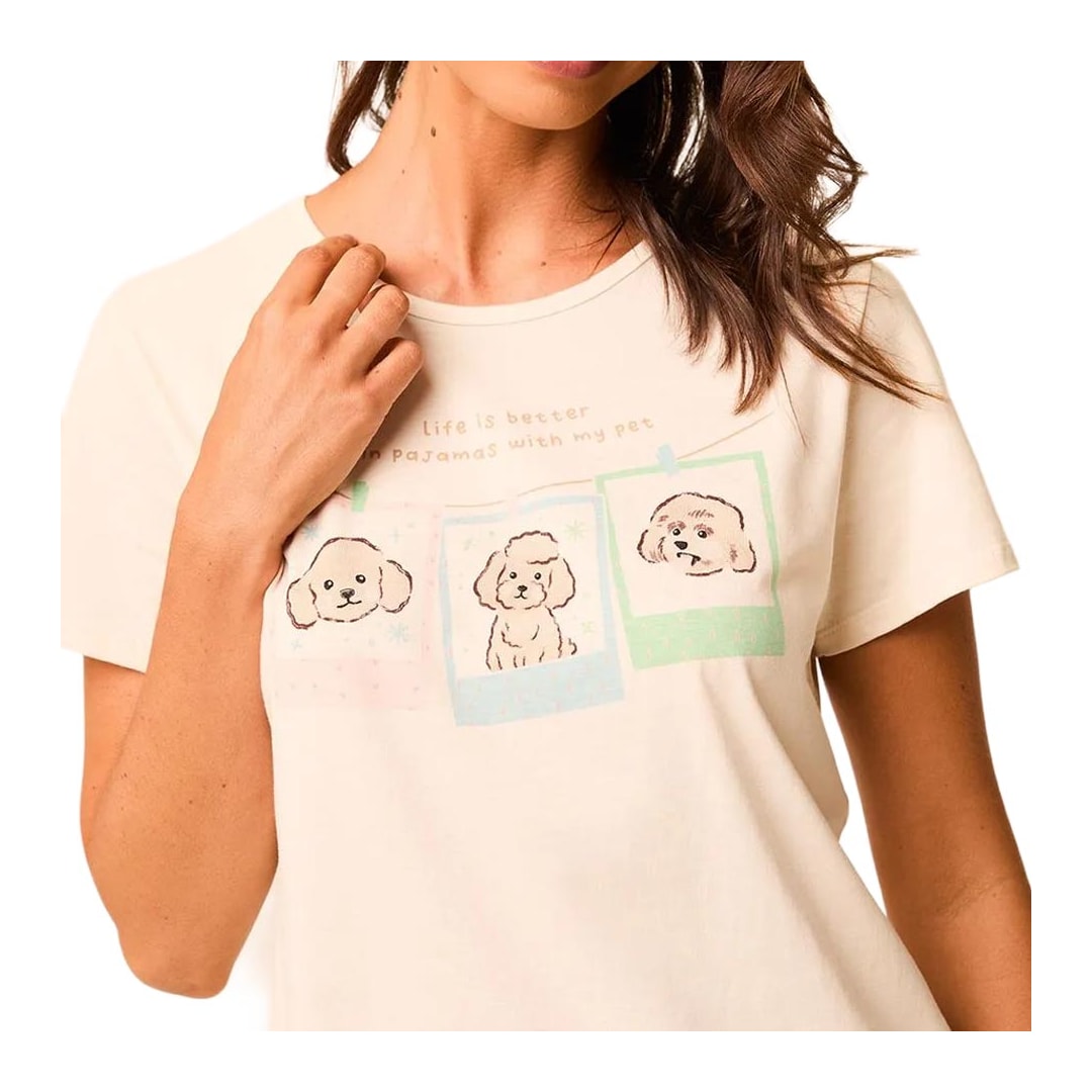 Pijama Malwee Feminino Verão 138921 Creme/Verde Claro