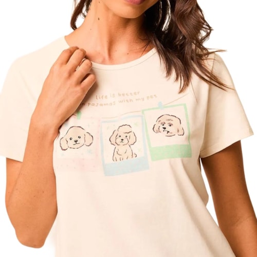 Detalhe - Pijama Malwee Feminino Verão 138921 Creme/Verde Claro