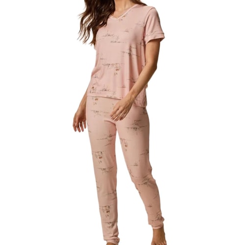 Pijama Malwee Feminino Verão Com Calça 1000134467 Rose