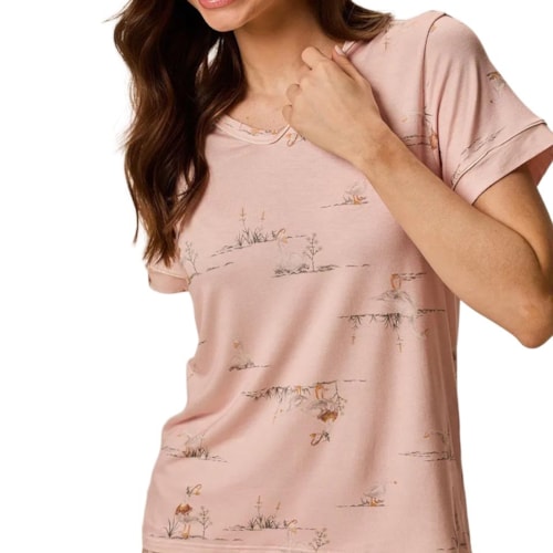 Detalhe - Pijama Malwee Feminino Verão Com Calça 1000134467 Rose