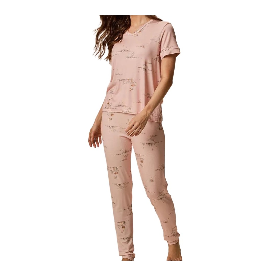 Pijama Malwee Feminino Verão Com Calça 1000134467 Rose