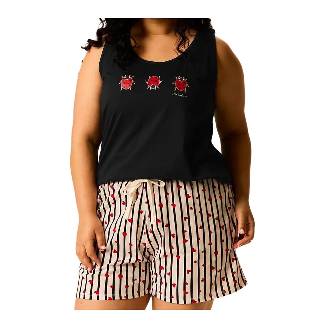 Pijama Malwee Feminino Verão Plus Size 130759 Preto