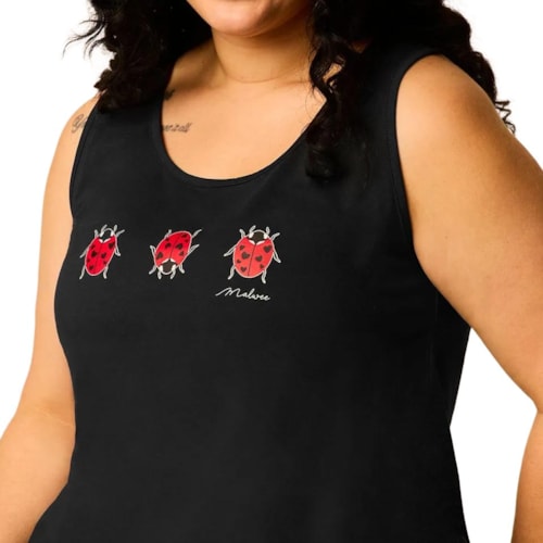 Detalhe - Pijama Malwee Feminino Verão Plus Size 130759 Preto