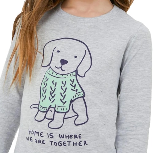 Detalhe - Pijama Malwee Kids Menina Manga Longa 126844 Mescla Cinza