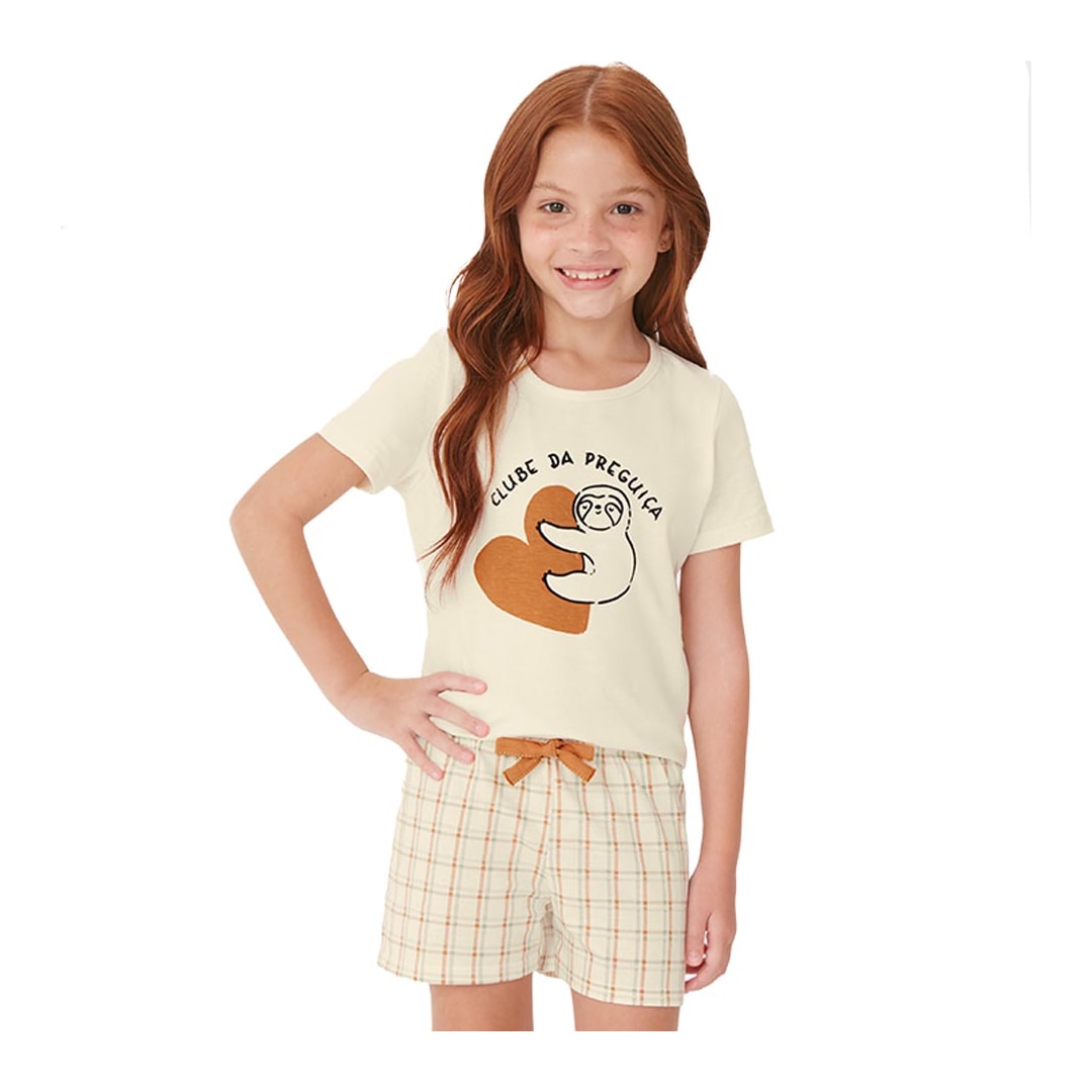 Pijama Malwee Kids Menina Meia Manga 30747 Creme Pijama Malwee Kids Menina Meia Manga 30747 Creme