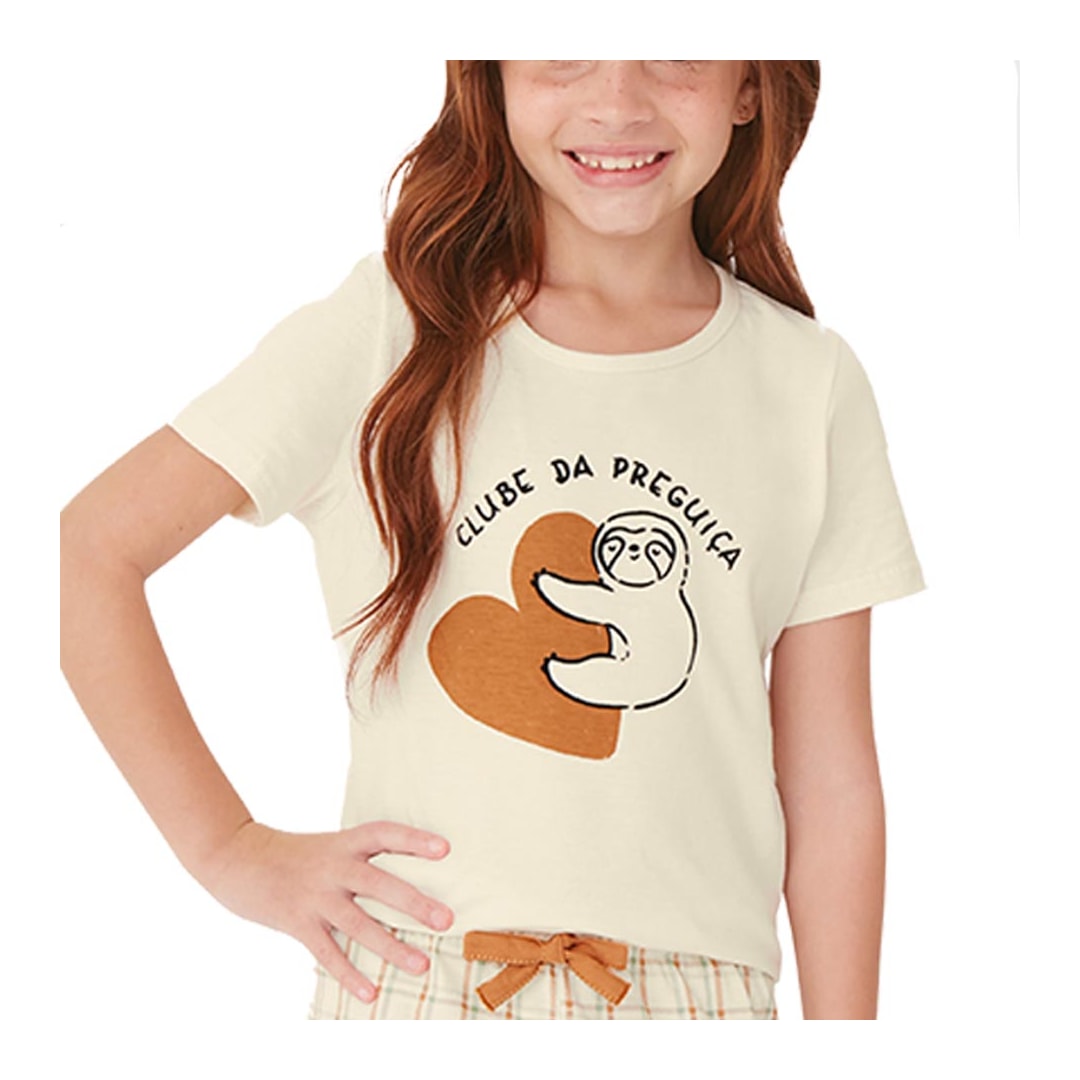 Pijama Malwee Kids Menina Meia Manga 30747 Creme