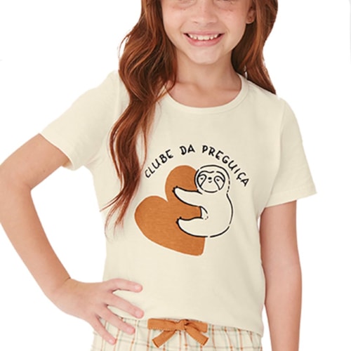 Detalhe - Pijama Malwee Kids Menina Meia Manga 30747 Creme
