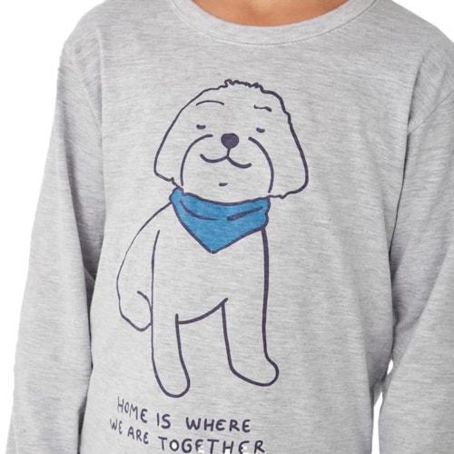 Detalhe - Pijama Malwee Kids Menino Manga Longa 1000126780 Mescla Cinza