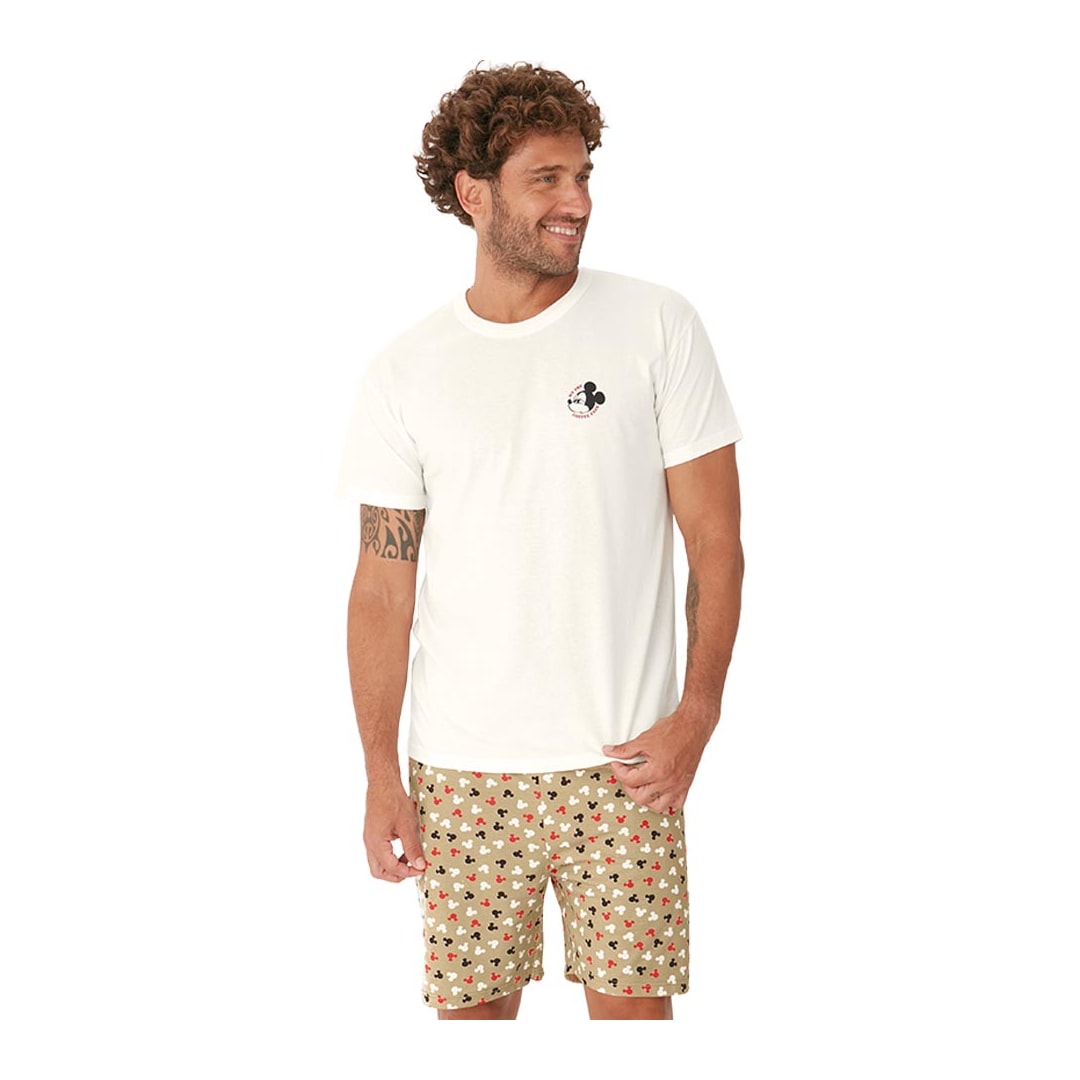 Pijama Malwee Masculino De Verão Meia Manga 130886 Bege