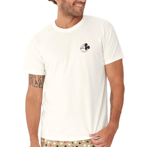 Detalhe - Pijama Malwee Masculino De Verão Meia Manga 130886 Bege