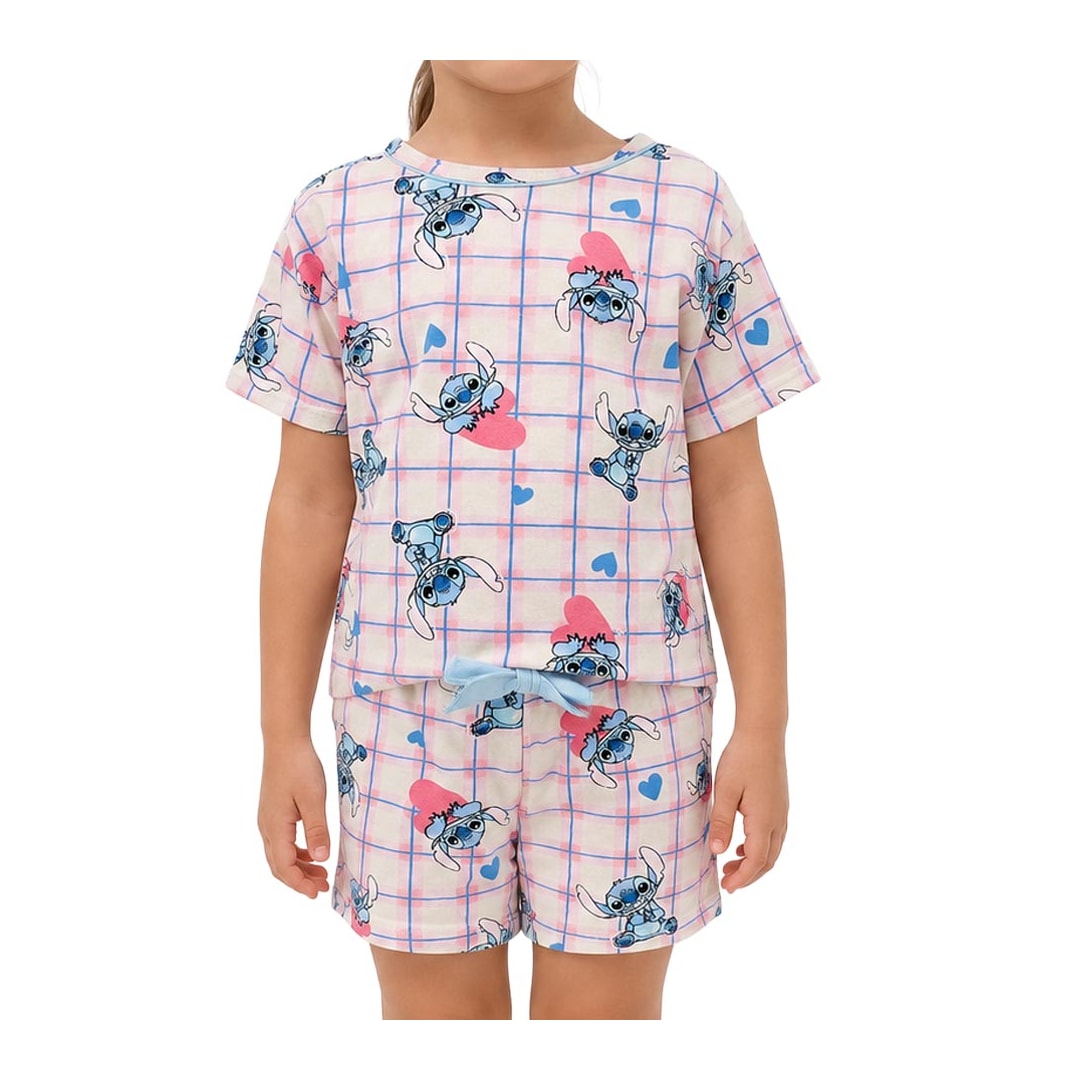 Pijama Malwee Menina Meia Manga 1000130034 Azul Stitch