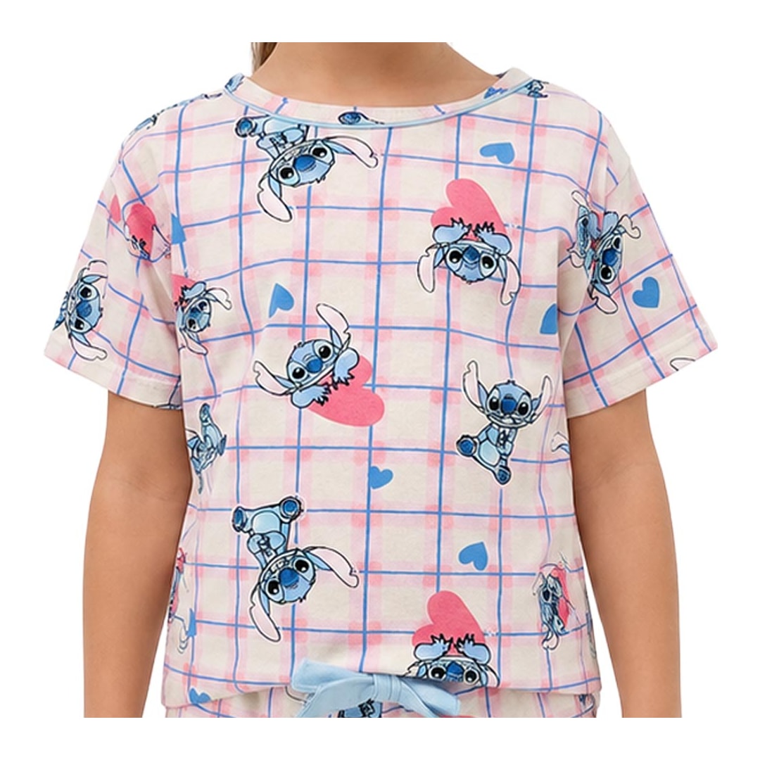 Pijama Malwee Menina Meia Manga 1000130034 Azul Stitch
