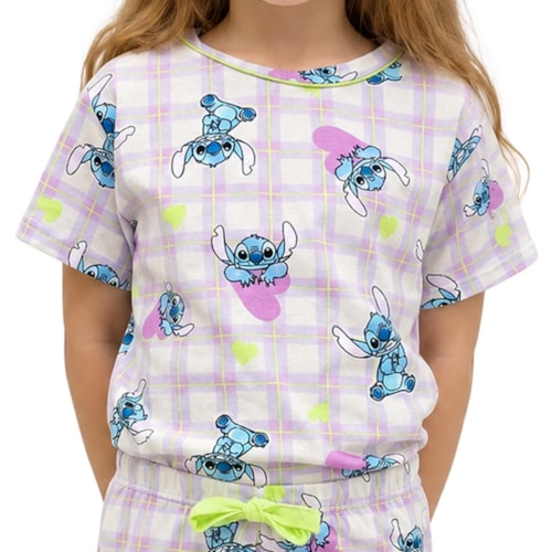 Detalhe - Pijama Malwee Menina Meia Manga 1000130034 Lilas Stitch