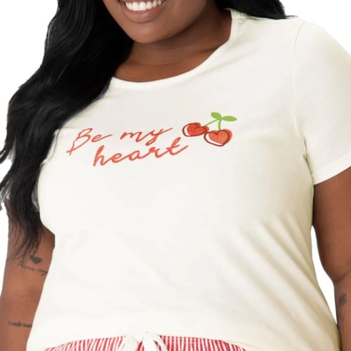 Detalhe - Pijama Malwee Verão Meia Manga 128764 Branco Off