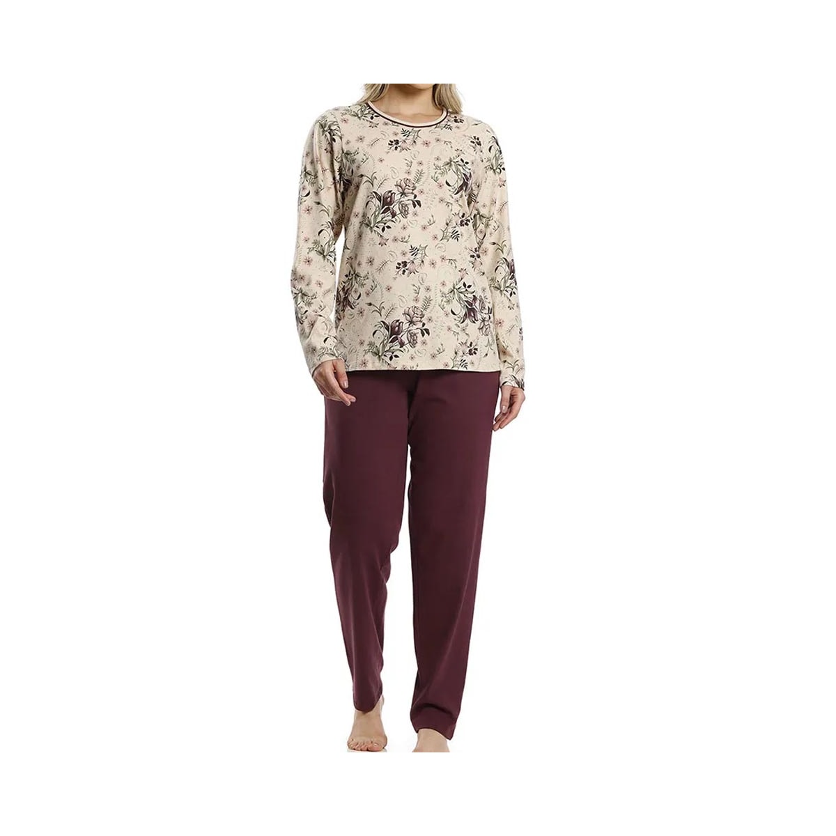 Pijama Paulienne Feminino Fechado Inverno 533.76 Bege Floral