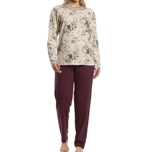 Pijama Paulienne Feminino Fechado Inverno 533.76 Bege Floral