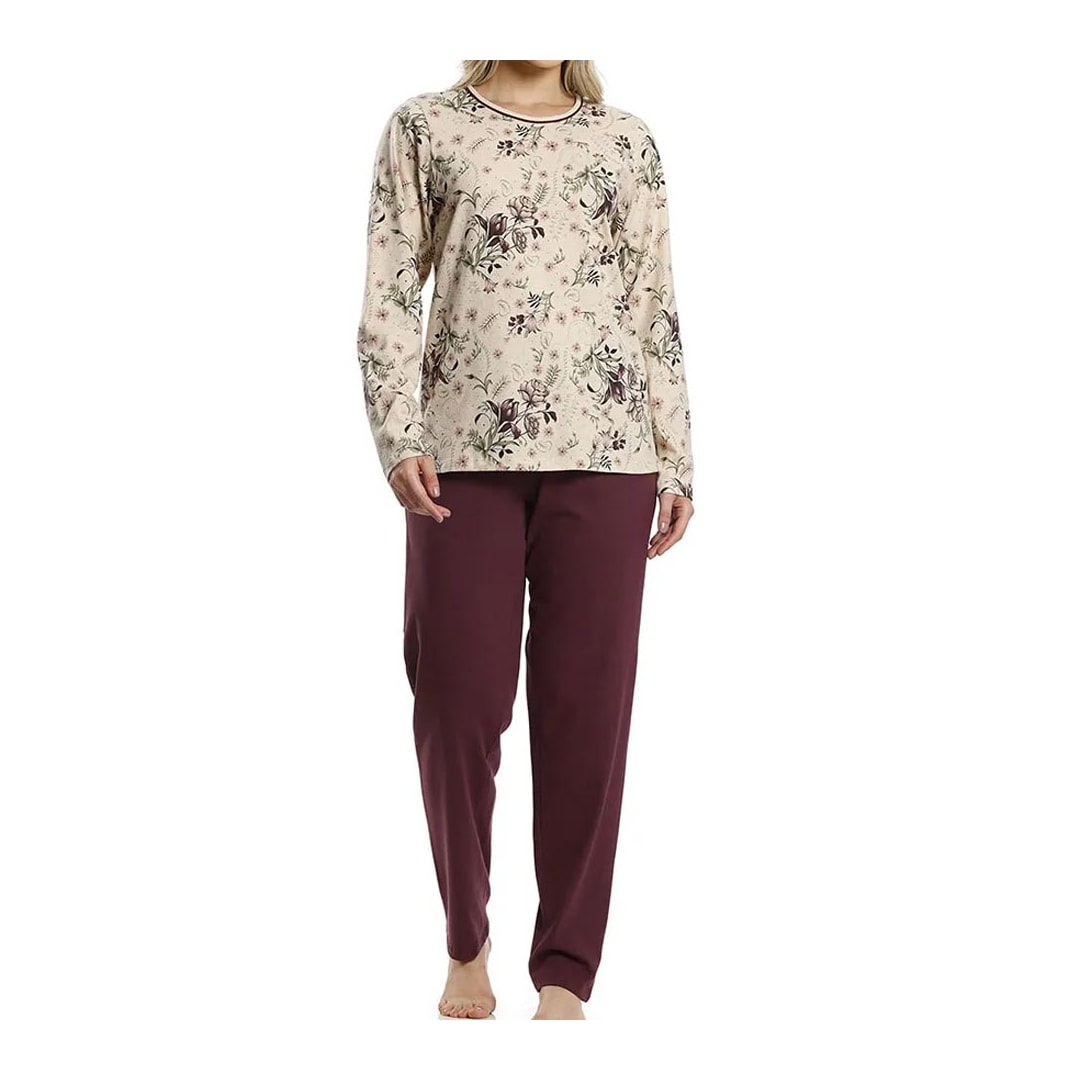 Pijama Paulienne Feminino Fechado Inverno 533.76 Bege Floral Pijama Paulienne Feminino Fechado Inverno 533.76 Bege Floral