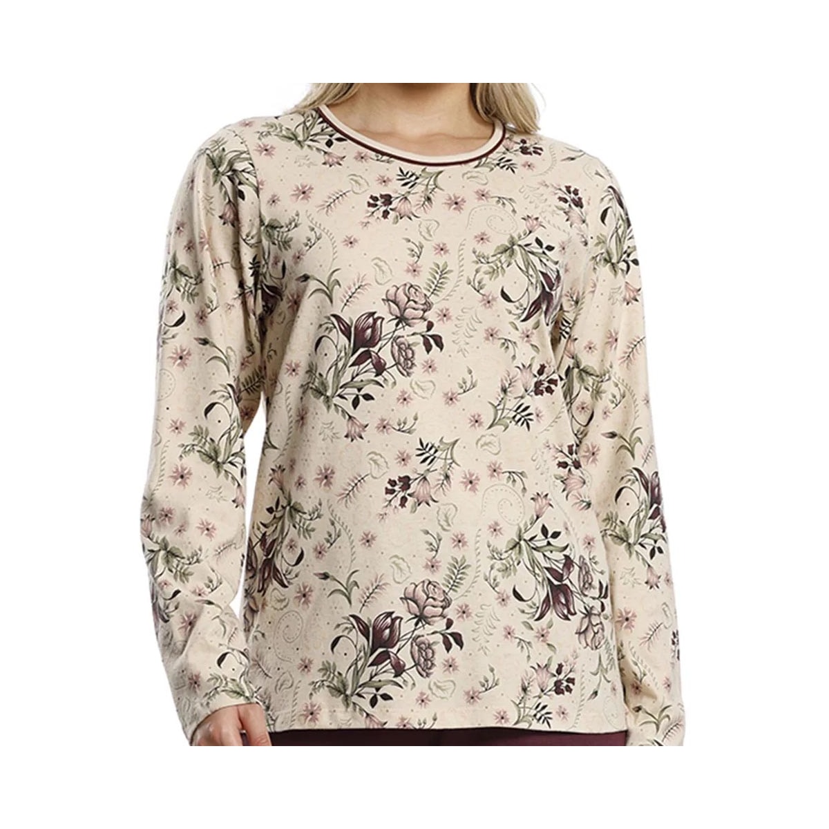 Pijama Paulienne Feminino Fechado Inverno 533.76 Bege Floral