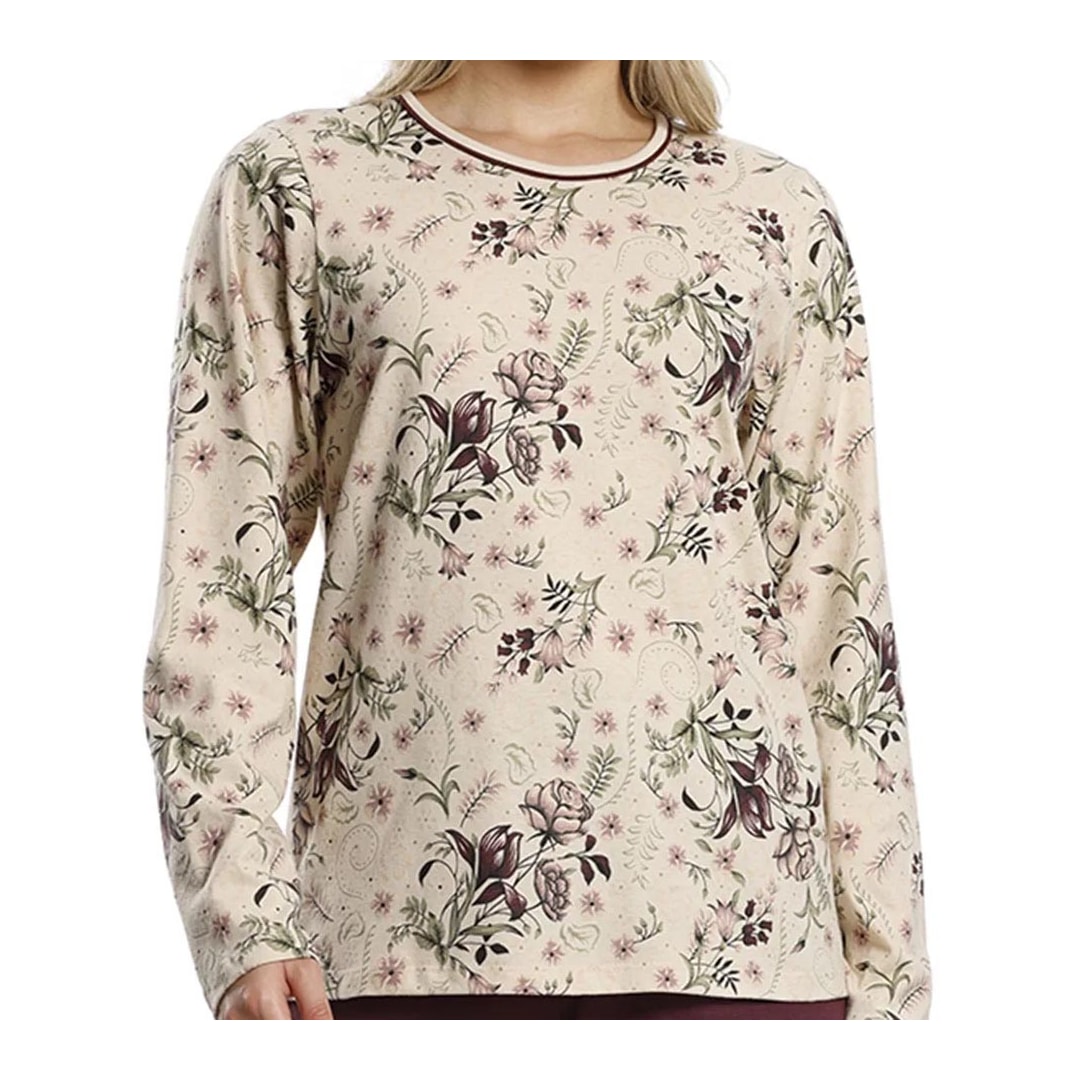 Pijama Paulienne Feminino Fechado Inverno 533.76 Bege Floral Pijama Paulienne Feminino Fechado Inverno 533.76 Bege Floral