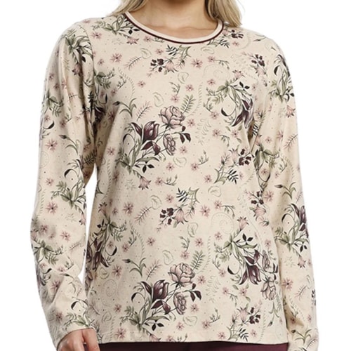 Detalhe - Pijama Paulienne Feminino Fechado Inverno 533.76 Bege Floral