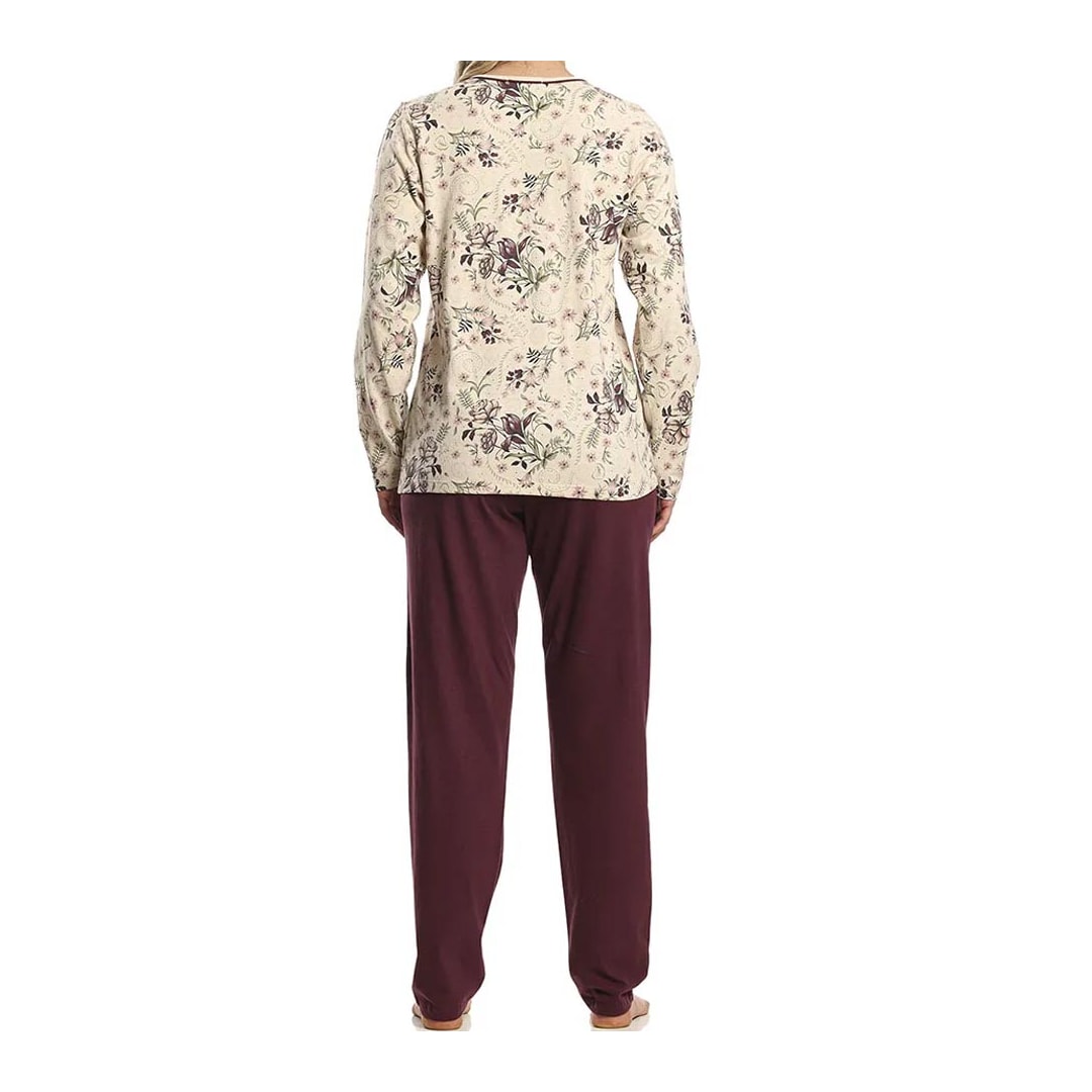 Pijama Paulienne Feminino Fechado Inverno 533.76 Bege Floral Pijama Paulienne Feminino Fechado Inverno 533.76 Bege Floral