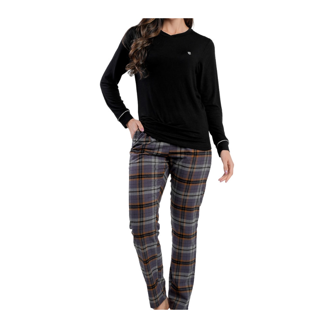 Pijama Podiun De Inverno Fechado 265165 Preto/Xadrez Nevoa