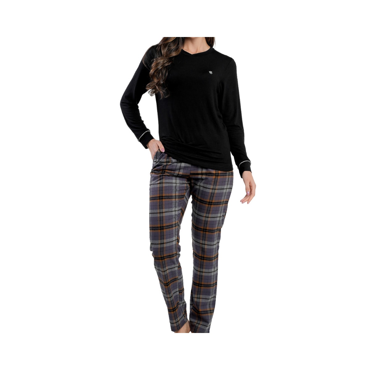 Pijama Podiun De Inverno Fechado 265165 Preto/Xadrez Nevoa