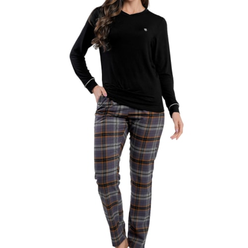 Pijama Podiun De Inverno Fechado 265165 Preto/Xadrez Nevoa