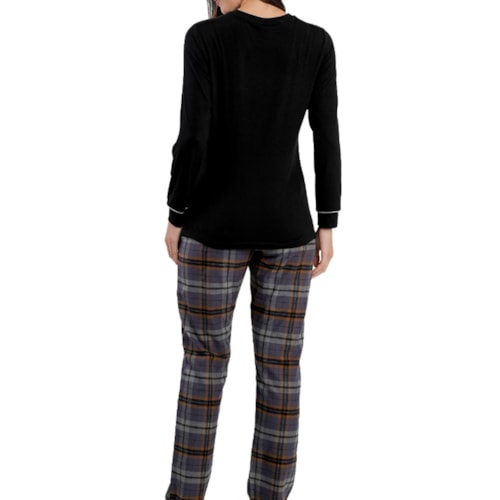 Detalhe - Pijama Podiun De Inverno Fechado 265165 Preto/Xadrez Nevoa
