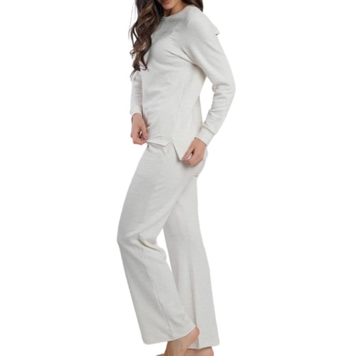 Detalhe - Pijama Podiun Feminino Fechado Inverno 265105 Natural