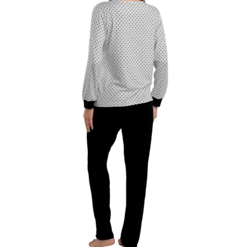 Detalhe - Pijama Podiun Feminino Fechado Inverno 265106 Poa Off White